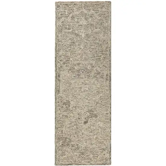 8' Brown And Tan Wool Floral Hand Tufted Runner Rug Photo 2
