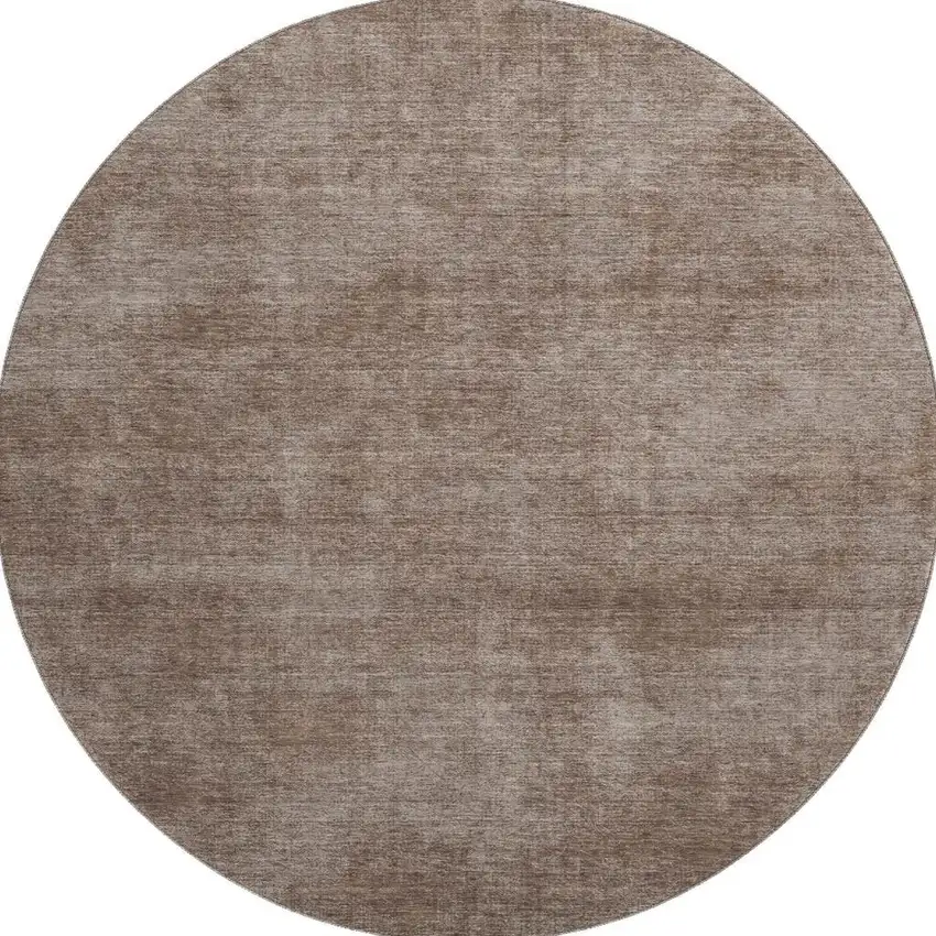 8' Brown And Taupe Abstract Washable Round Rug With UV Protection Photo 2