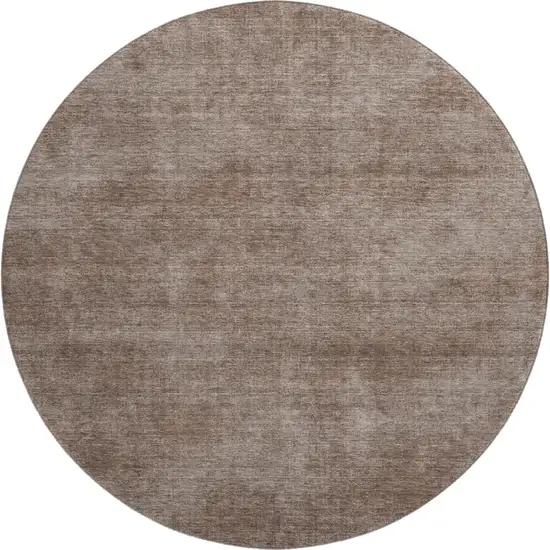 8' Brown And Taupe Abstract Washable Round Rug With UV Protection Photo 1
