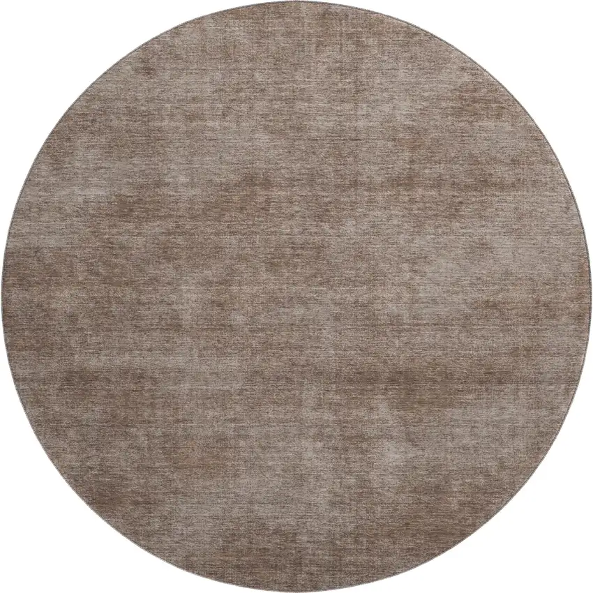8' Brown And Taupe Abstract Washable Round Rug With UV Protection Photo 1
