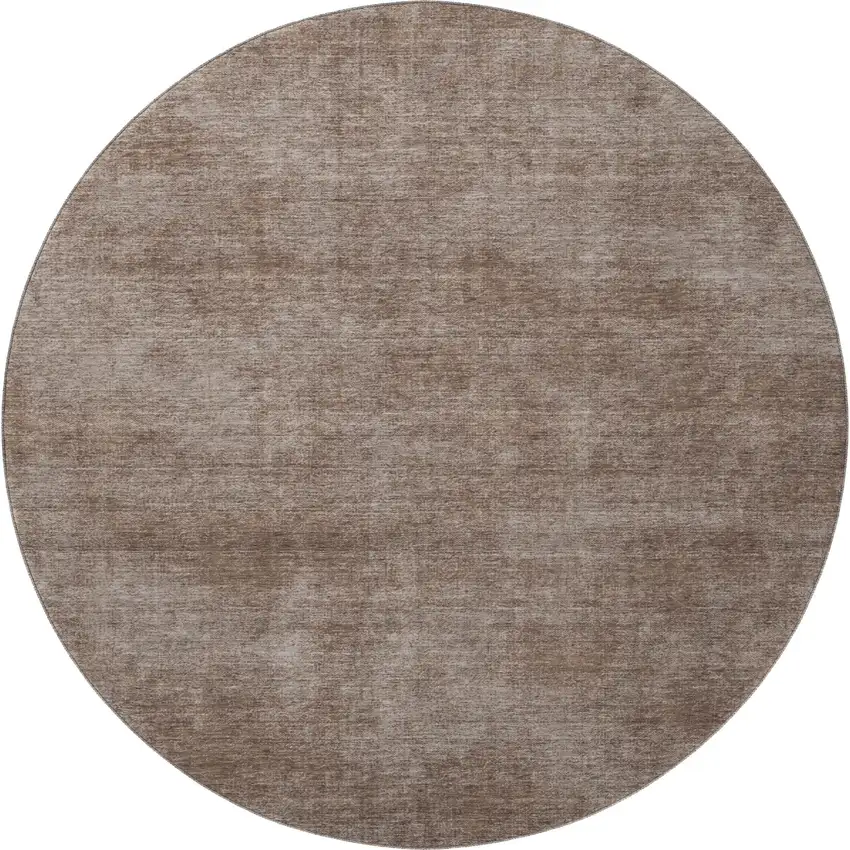 8' Brown And Taupe Abstract Washable Round Rug With UV Protection Photo 3