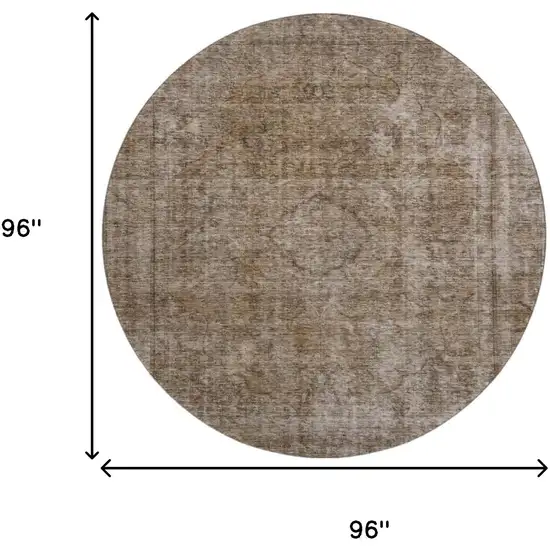 8' Brown And Taupe Abstract Washable Round Rug With UV Protection Photo 8
