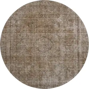 Photo of 8' Brown And Taupe Abstract Washable Round Rug With UV Protection