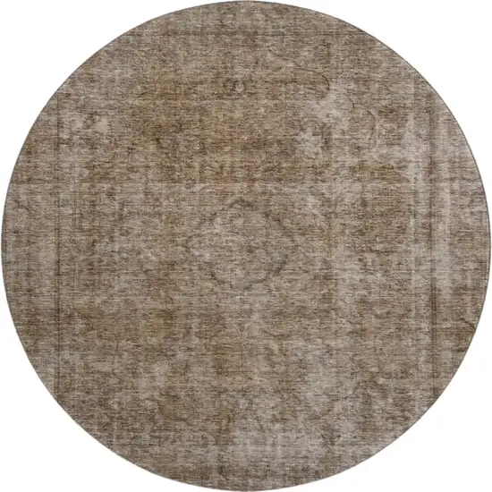 8' Brown And Taupe Abstract Washable Round Rug With UV Protection Photo 1