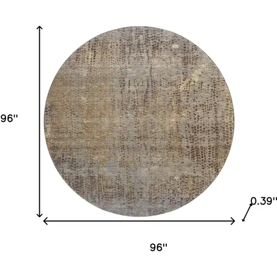 8' Brown And Taupe Abstract Washable Round Rug With UV Protection Photo 8