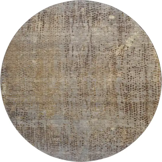 8' Brown And Taupe Abstract Washable Round Rug With UV Protection Photo 1