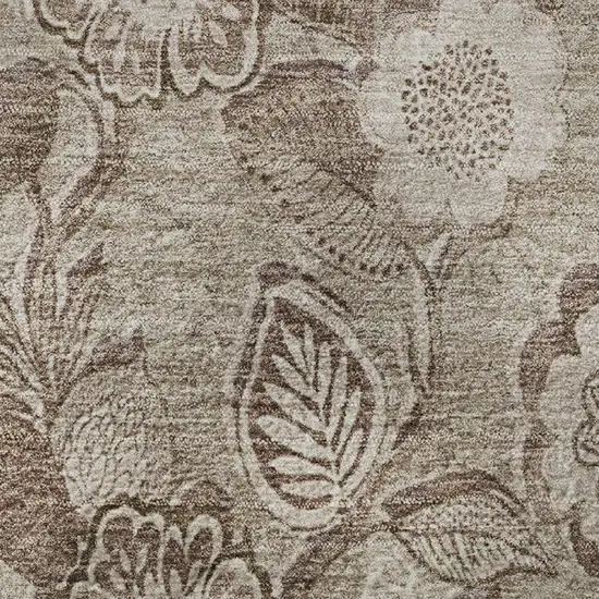 8' Brown And Taupe Floral Washable Round Rug With UV Protection Photo 9