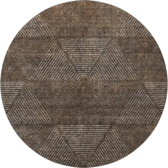 8' Brown And Taupe Geometric Washable Round Rug With UV Protection Photo 4