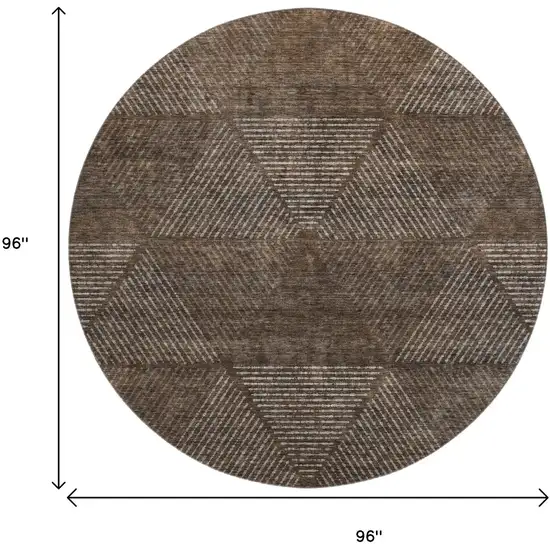 8' Brown And Taupe Geometric Washable Round Rug With UV Protection Photo 3