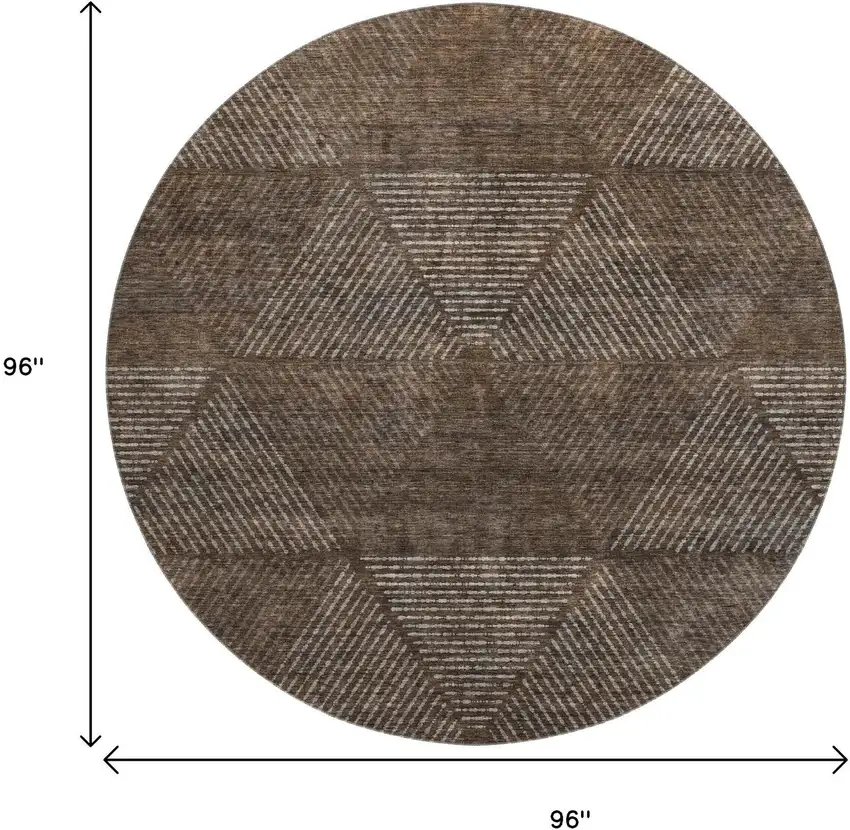8' Brown And Taupe Geometric Washable Round Rug With UV Protection Photo 3