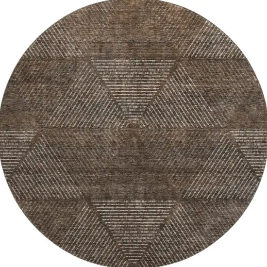 8' Brown And Taupe Geometric Washable Round Rug With UV Protection Photo 3