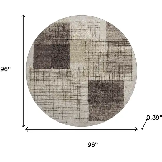 8' Brown And Taupe Geometric Washable Round Rug With UV Protection Photo 7