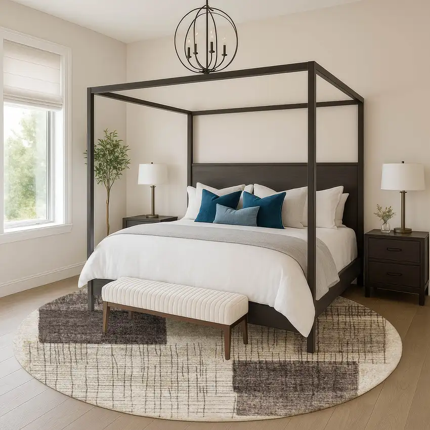 8' Brown And Taupe Geometric Washable Round Rug With UV Protection Photo 4