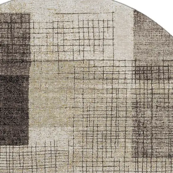 8' Brown And Taupe Geometric Washable Round Rug With UV Protection Photo 3