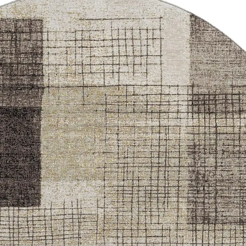 8' Brown And Taupe Geometric Washable Round Rug With UV Protection Photo 3