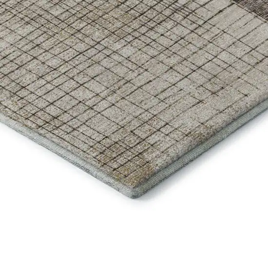 8' Brown And Taupe Geometric Washable Round Rug With UV Protection Photo 5