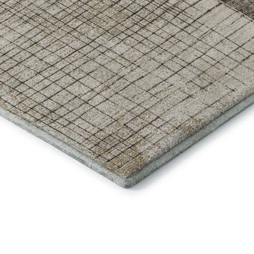 8' Brown And Taupe Geometric Washable Round Rug With UV Protection Photo 5