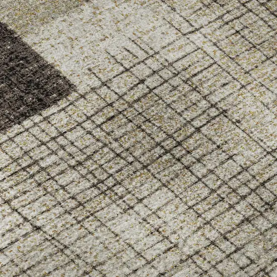 8' Brown And Taupe Geometric Washable Round Rug With UV Protection Photo 6