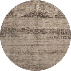 Photo of 8' Brown And Taupe Oriental Washable Round Rug With UV Protection