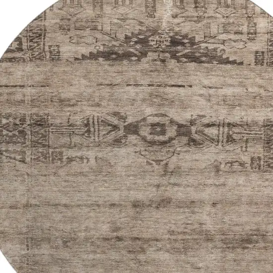 8' Brown And Taupe Oriental Washable Round Rug With UV Protection Photo 2