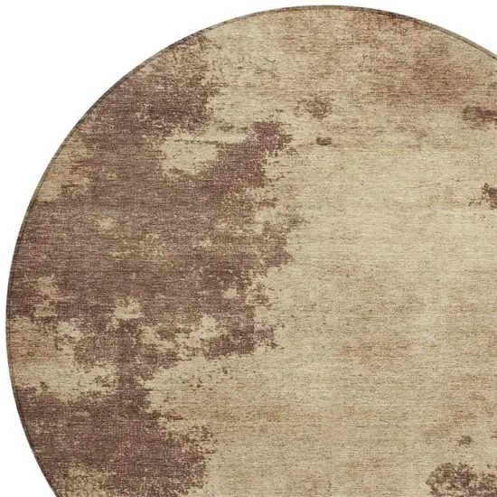 8' Brown And Taupe Round Abstract Washable Indoor Outdoor Area Rug Photo 4