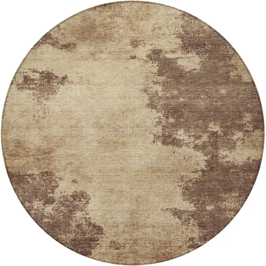 8' Brown And Taupe Round Abstract Washable Indoor Outdoor Area Rug Photo 3
