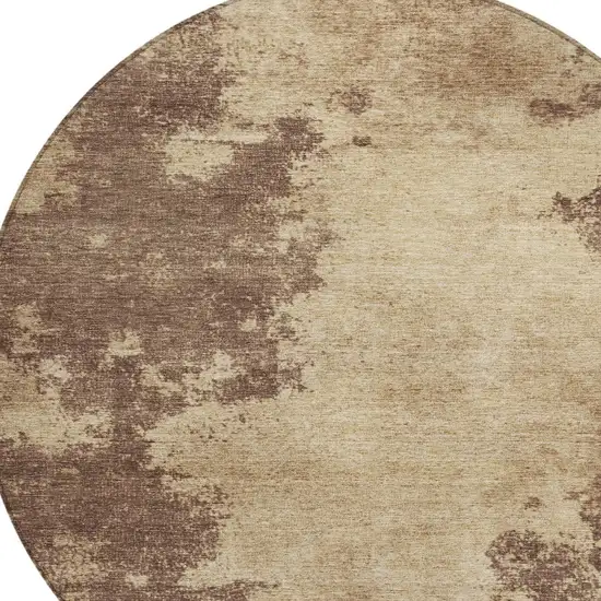 8' Brown And Taupe Round Abstract Washable Indoor Outdoor Area Rug Photo 9