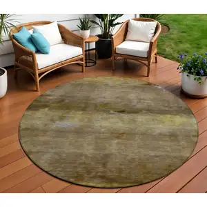 Photo of 8' Brown And Taupe Round Abstract Washable Indoor Outdoor Area Rug