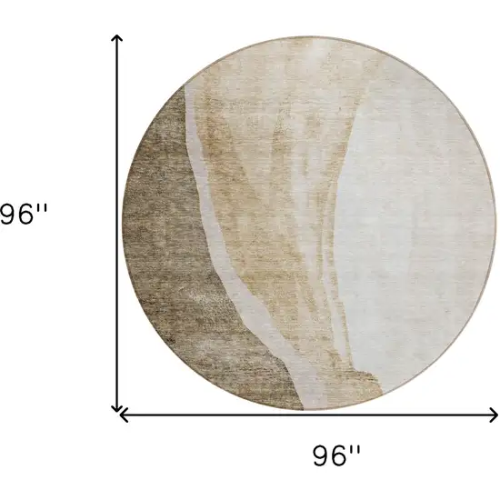 8' Brown And Taupe Round Abstract Washable Indoor Outdoor Area Rug Photo 3