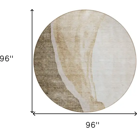 8' Brown And Taupe Round Abstract Washable Indoor Outdoor Area Rug Photo 3