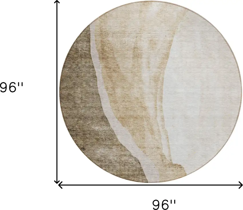 8' Brown And Taupe Round Abstract Washable Indoor Outdoor Area Rug Photo 3