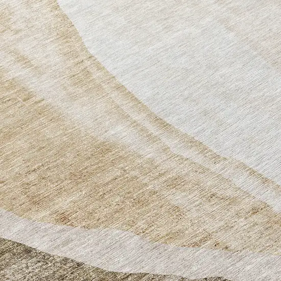 8' Brown And Taupe Round Abstract Washable Indoor Outdoor Area Rug Photo 8