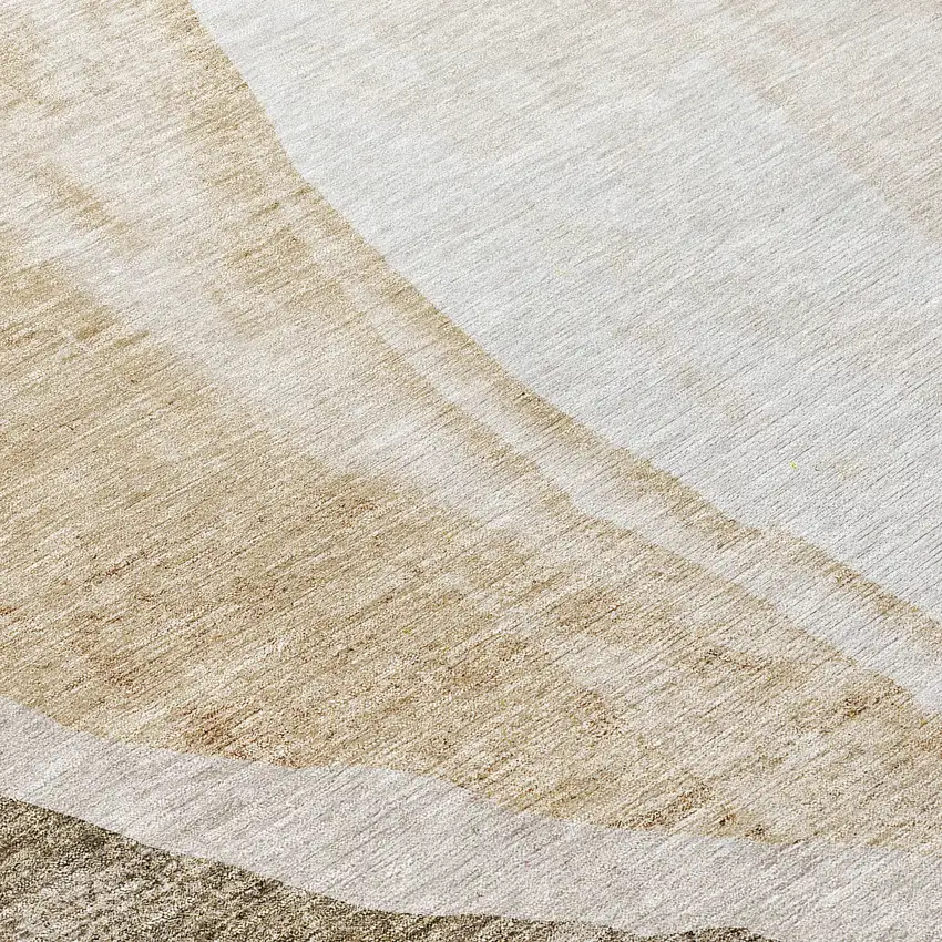 8' Brown And Taupe Round Abstract Washable Indoor Outdoor Area Rug Photo 8