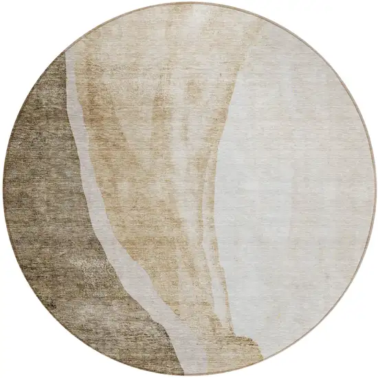 8' Brown And Taupe Round Abstract Washable Indoor Outdoor Area Rug Photo 2