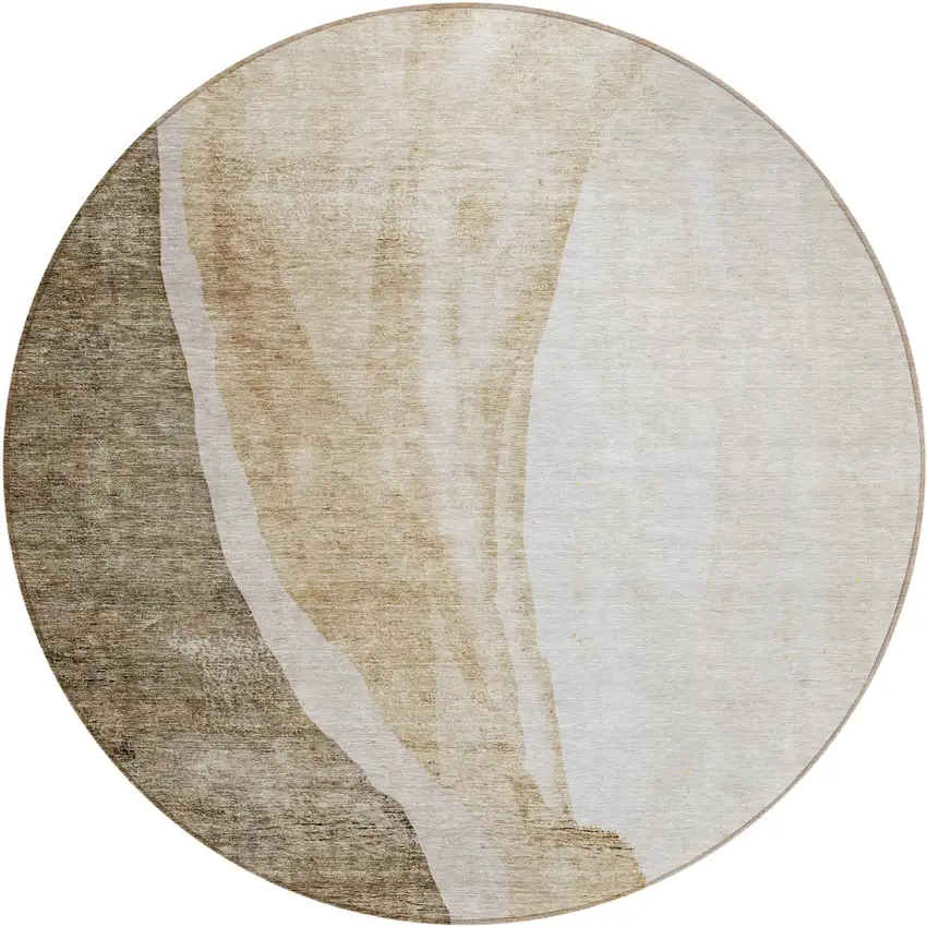 8' Brown And Taupe Round Abstract Washable Indoor Outdoor Area Rug Photo 2