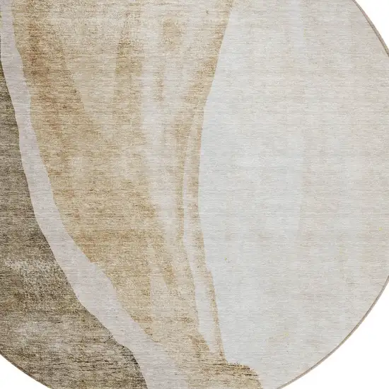 8' Brown And Taupe Round Abstract Washable Indoor Outdoor Area Rug Photo 4