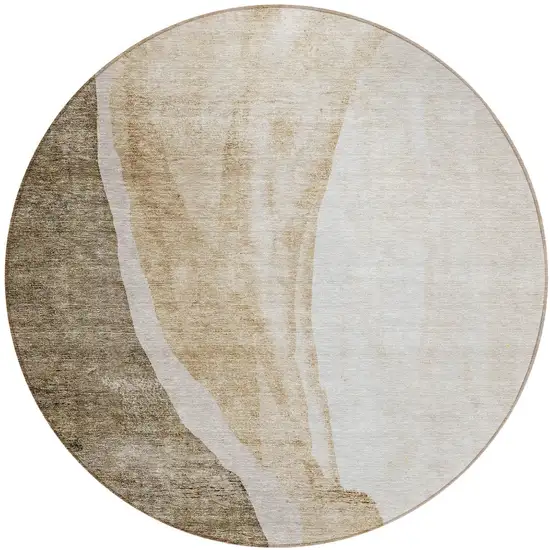 8' Brown And Taupe Round Abstract Washable Indoor Outdoor Area Rug Photo 5