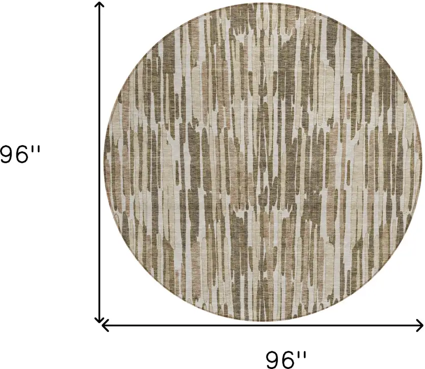 8' Brown And Taupe Round Abstract Washable Indoor Outdoor Area Rug Photo 9