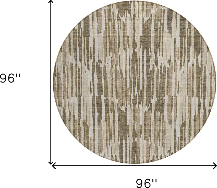 8' Brown And Taupe Round Abstract Washable Indoor Outdoor Area Rug Photo 9