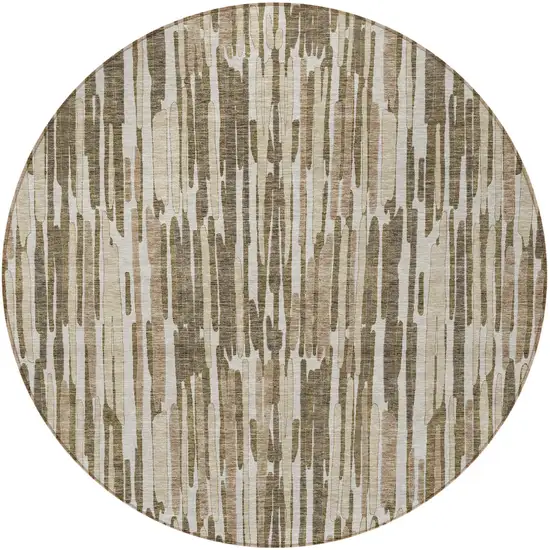 8' Brown And Taupe Round Abstract Washable Indoor Outdoor Area Rug Photo 6