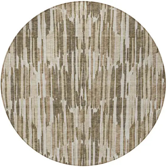 8' Brown And Taupe Round Abstract Washable Indoor Outdoor Area Rug Photo 6