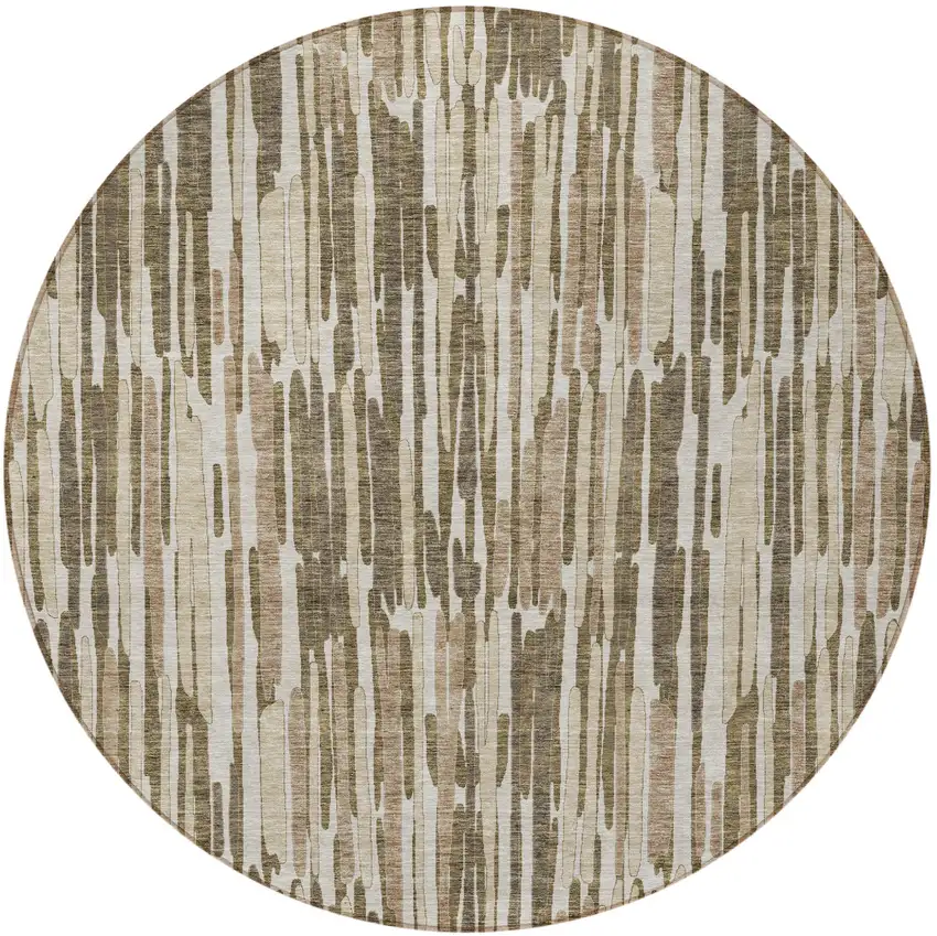 8' Brown And Taupe Round Abstract Washable Indoor Outdoor Area Rug Photo 6