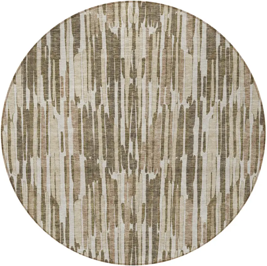 8' Brown And Taupe Round Abstract Washable Indoor Outdoor Area Rug Photo 6