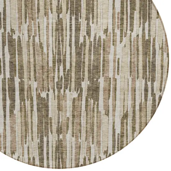 8' Brown And Taupe Round Abstract Washable Indoor Outdoor Area Rug Photo 5
