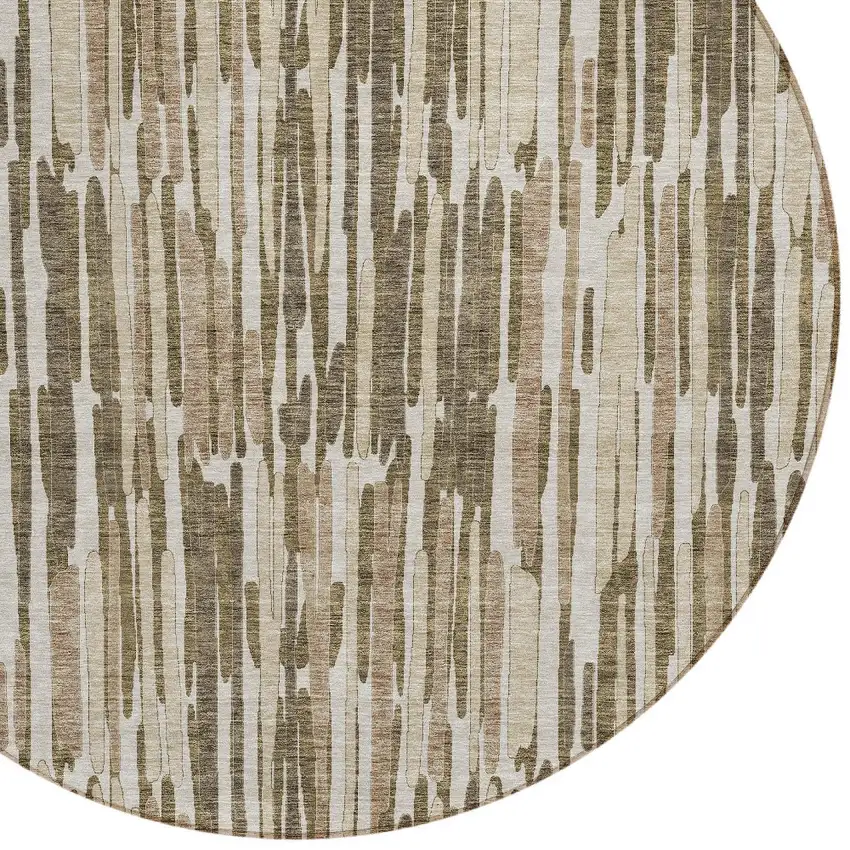 8' Brown And Taupe Round Abstract Washable Indoor Outdoor Area Rug Photo 5