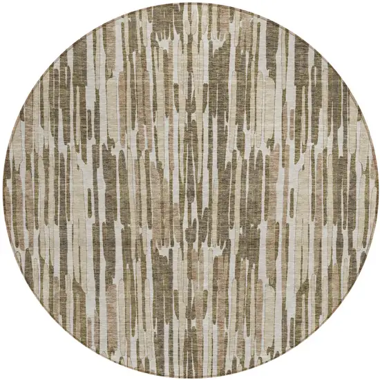 8' Brown And Taupe Round Abstract Washable Indoor Outdoor Area Rug Photo 2
