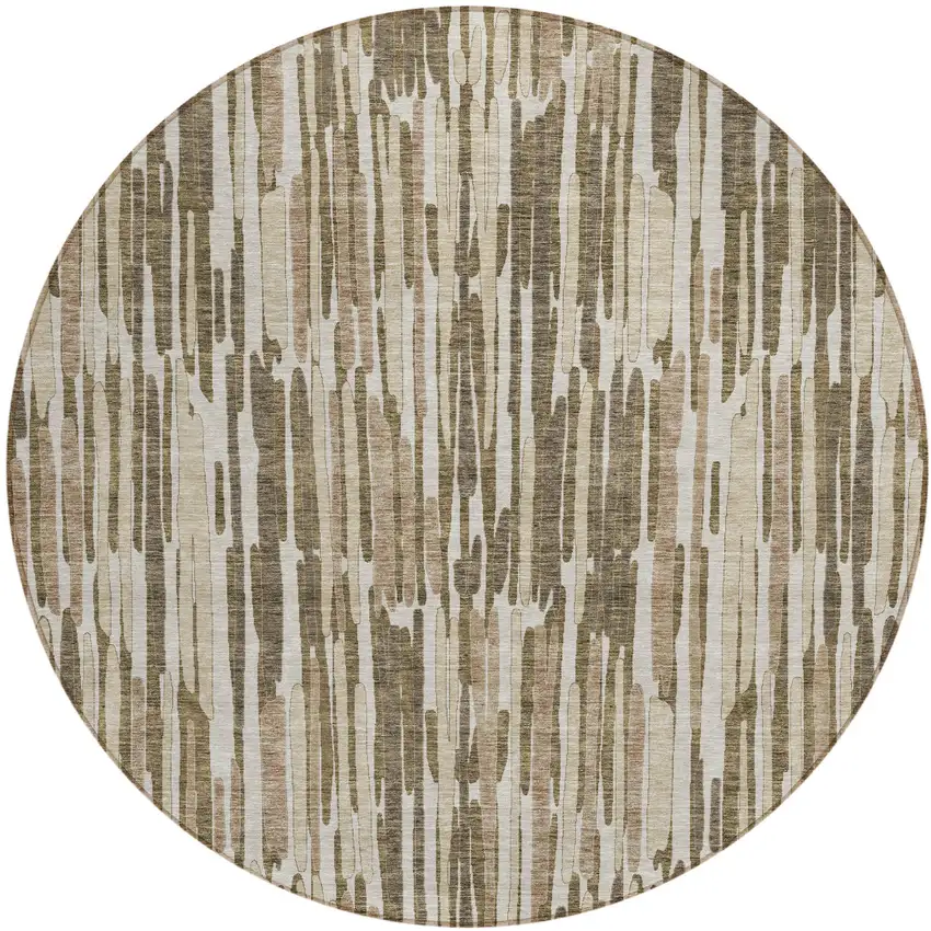 8' Brown And Taupe Round Abstract Washable Indoor Outdoor Area Rug Photo 2
