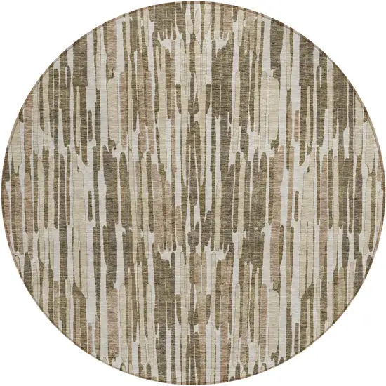 8' Brown And Taupe Round Abstract Washable Indoor Outdoor Area Rug Photo 2