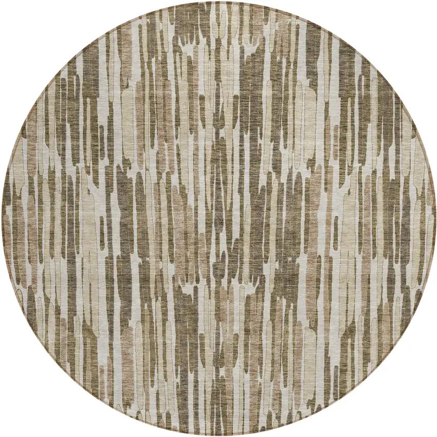 8' Brown And Taupe Round Abstract Washable Indoor Outdoor Area Rug Photo 2