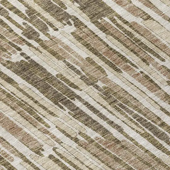8' Brown And Taupe Round Abstract Washable Indoor Outdoor Area Rug Photo 4